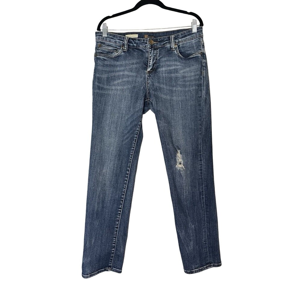 KUT from the Kloth Catherine Boyfriend Distressed Jeans Blue Medium Wash Size 10
